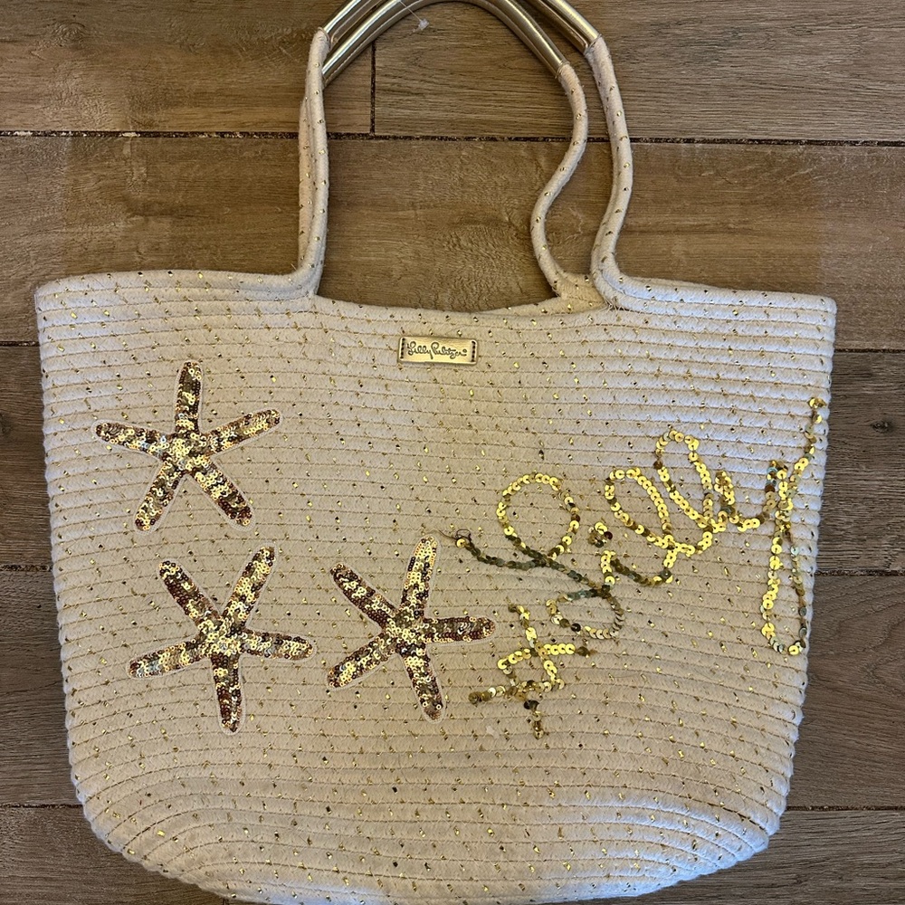 Lilly Pulitzer Beige and Gold Starfish Tote